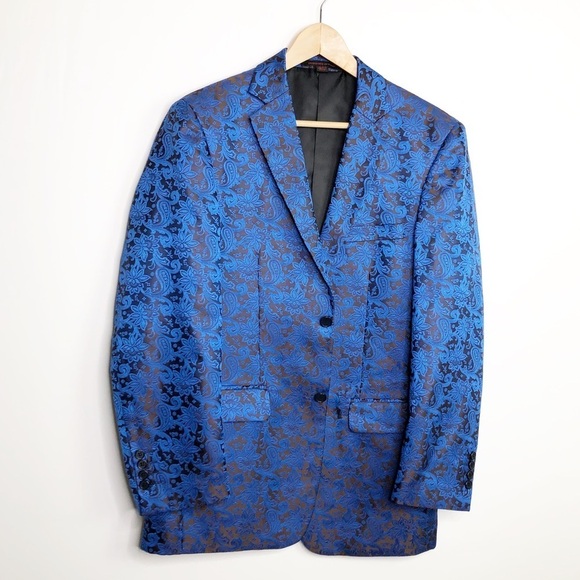 𝅺Leonardi Blue Jacquard paisley, print hand tailored blazer - Picture 10 of 13